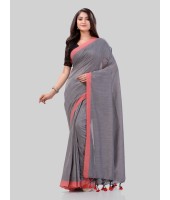 DESH BIDESH Women`s Handloom Pure Cotton Saree Abhiprithi Royal Design Without Blouse Piece (Grey)